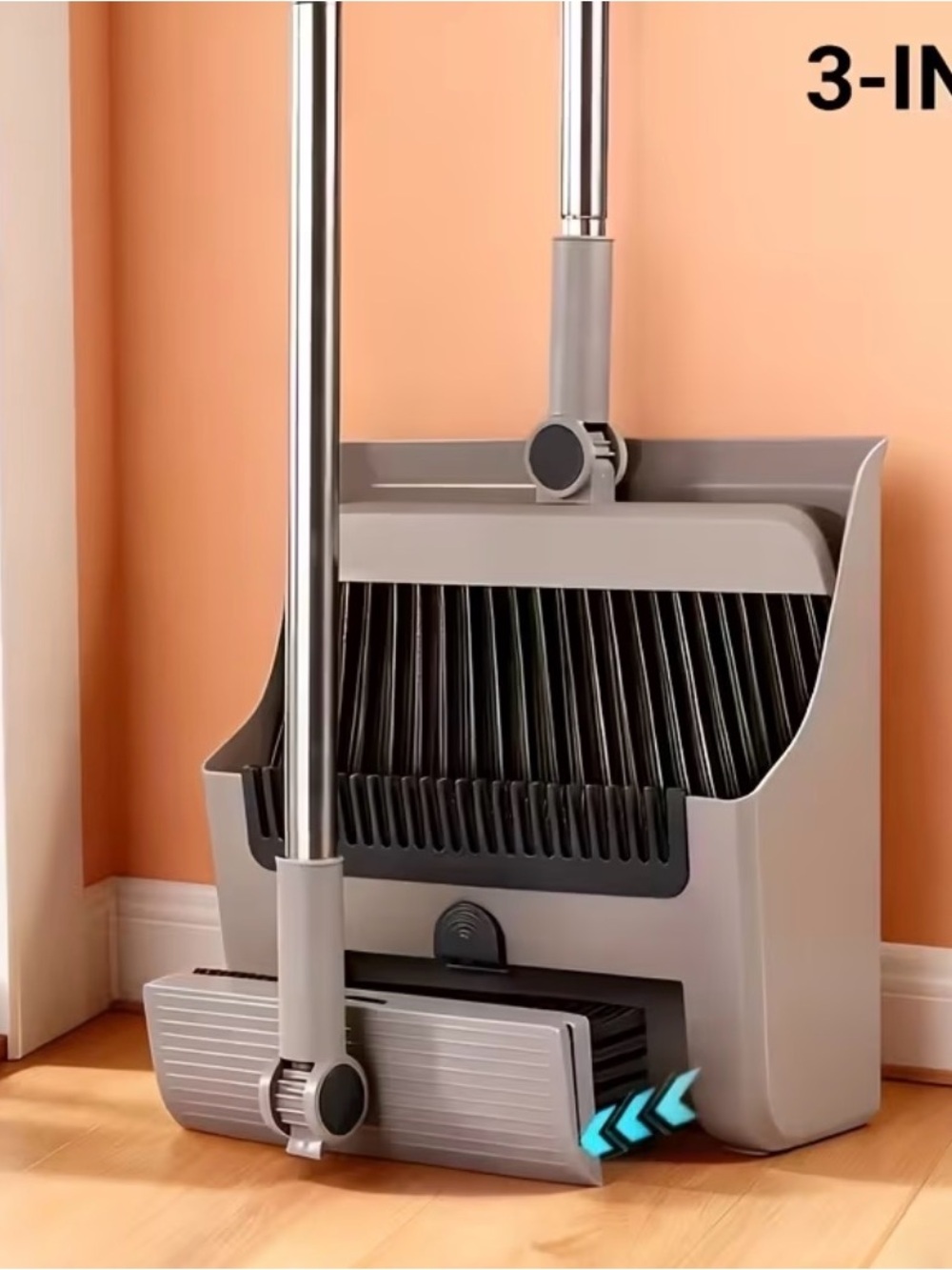 New Compact Grey 3-in-1 Dustpan and Broom Set